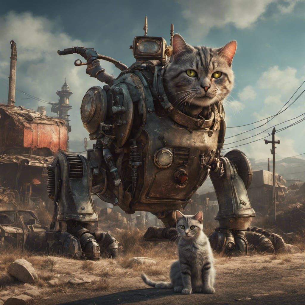 Fallout Cat and Robot: Detailed Matte Painting
