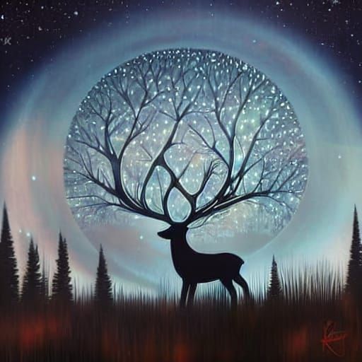 Enchanted Starlight Deer in a Whimsical Night