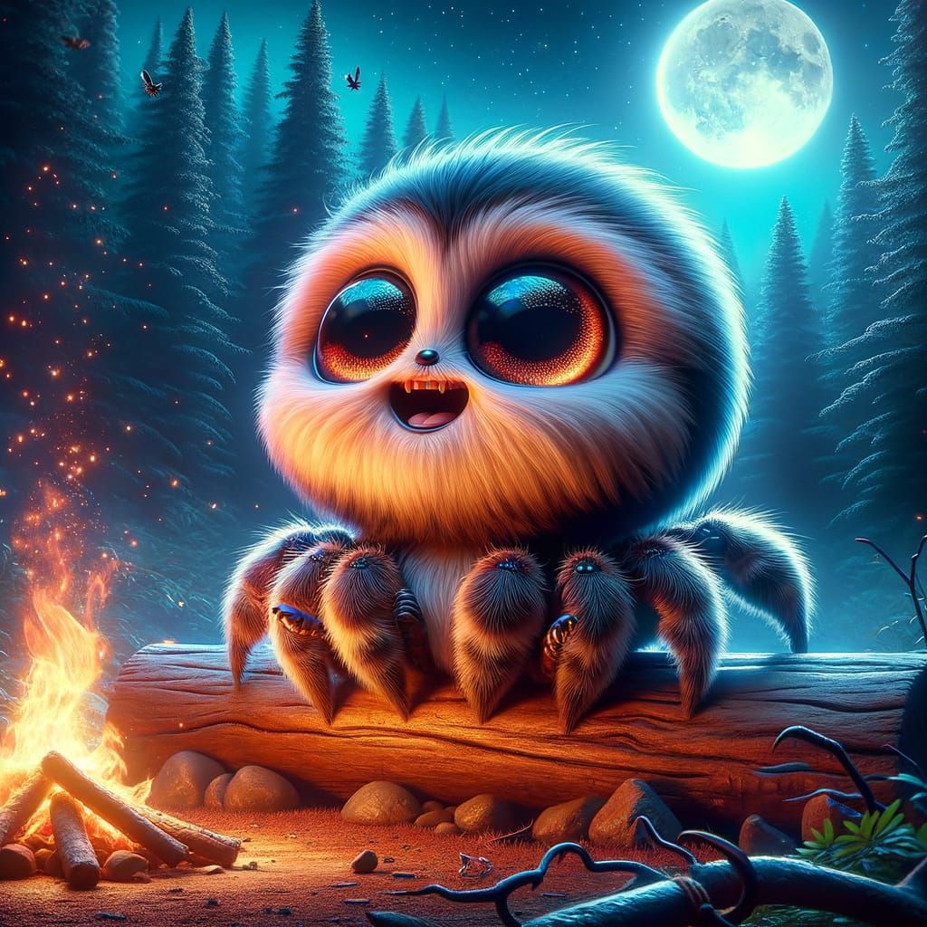 Chibi Spider-Wolf Camping in Alaskan Forest