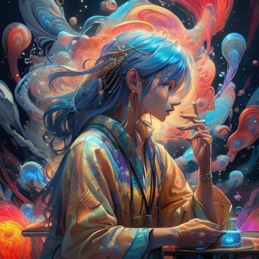 Woman Dream Designer at Magical Job in Vibrant Digital Art