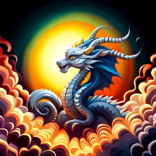 Majestic Silver Dragon on Clouds in Sunlight