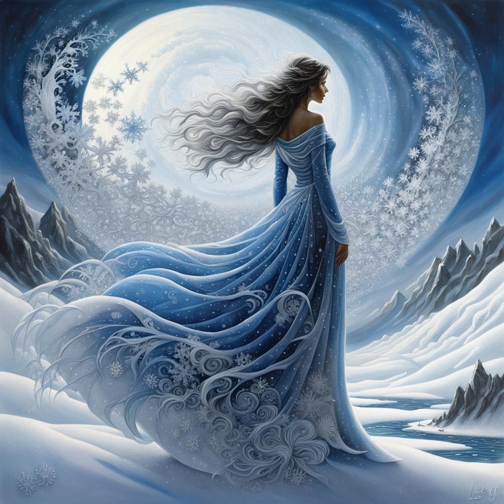 Icy Silhouette on the Moon in Watercolor Style