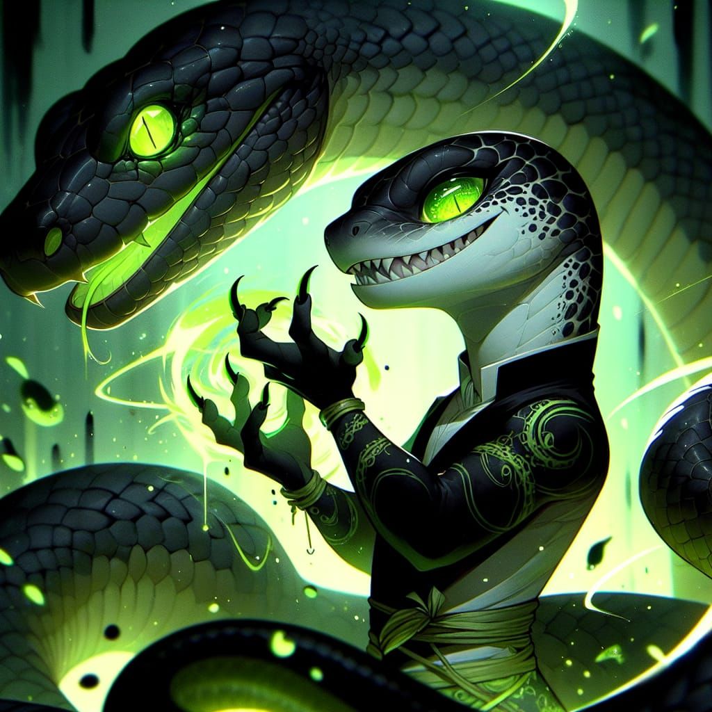 Lizardman Mage Embodies Power in Shadowy Dungeon