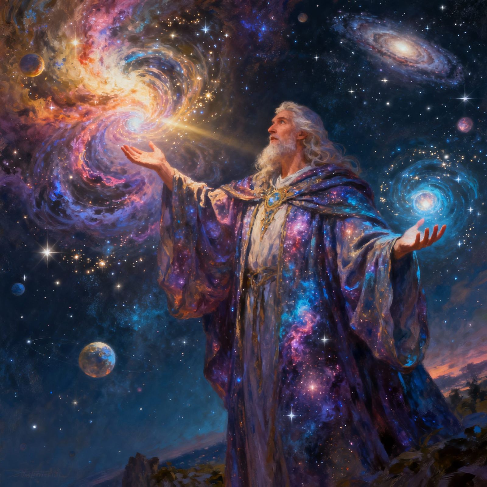 Cosmic Creator Weaving Stars in Digital Matte Painting