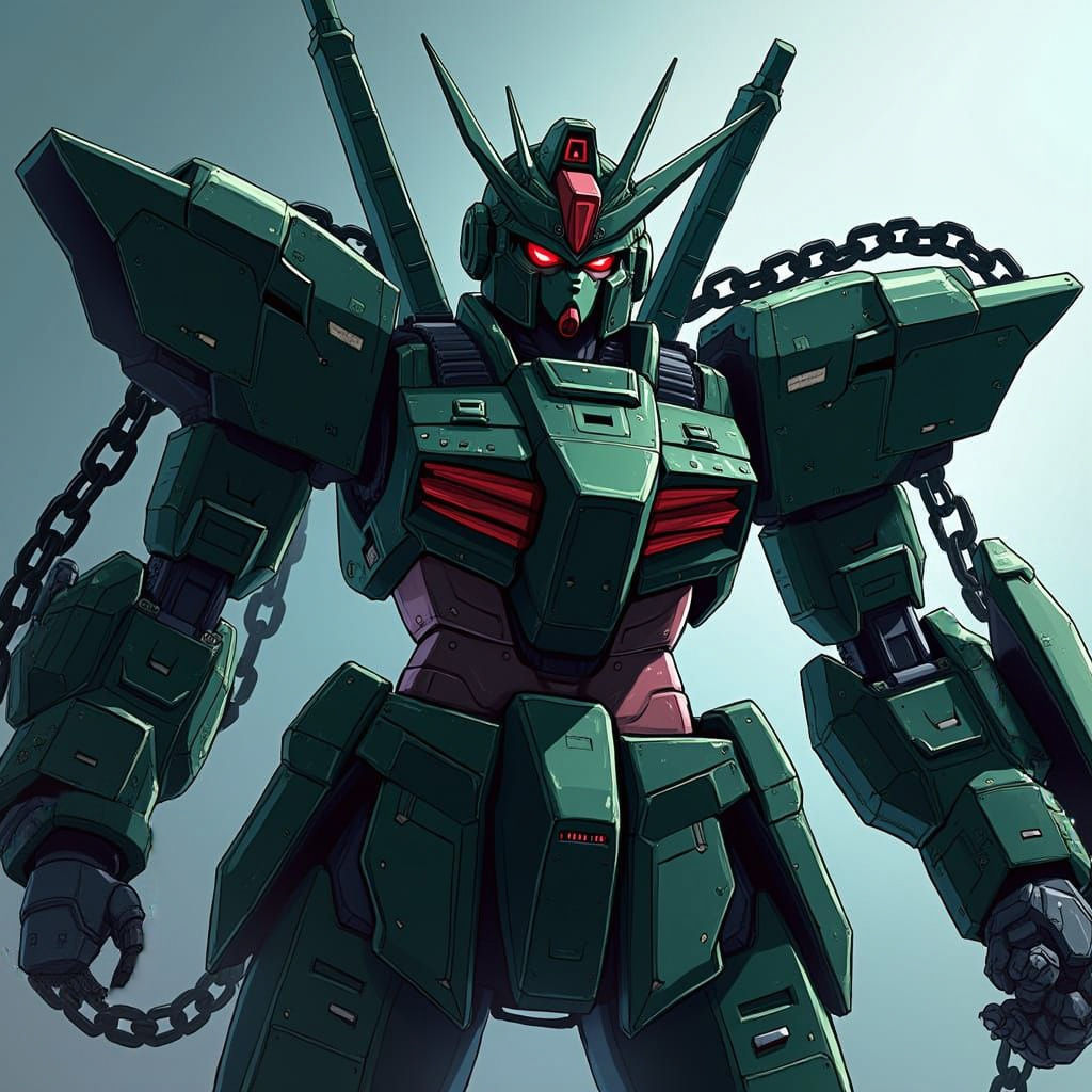 Chained Gundam Mobile Suit in Anime Style