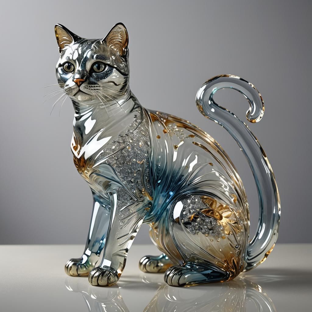 Elegant Blown Glass Cat in Sunlight