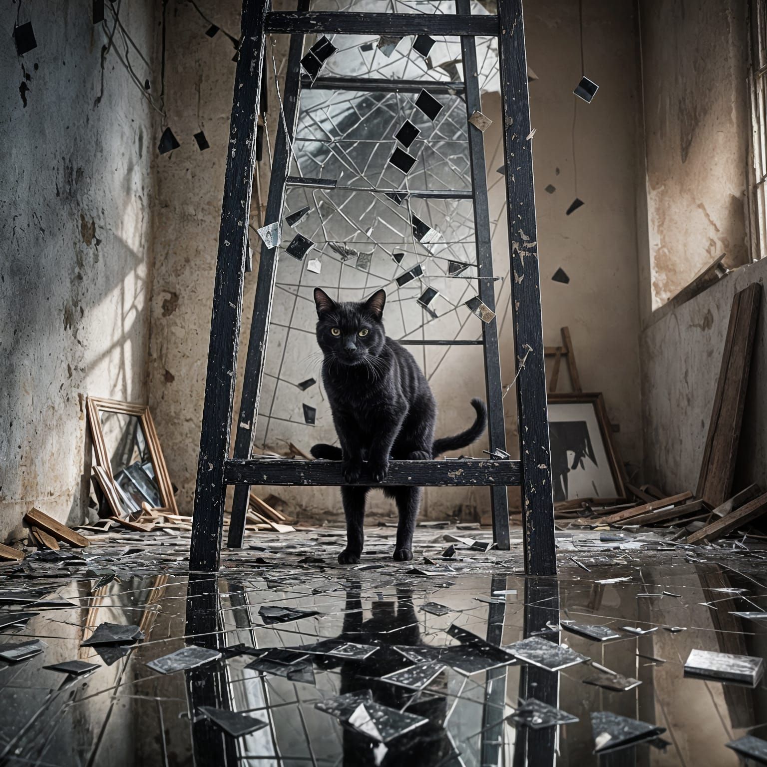 Black Cat, Shattered Mirror, and Ladder