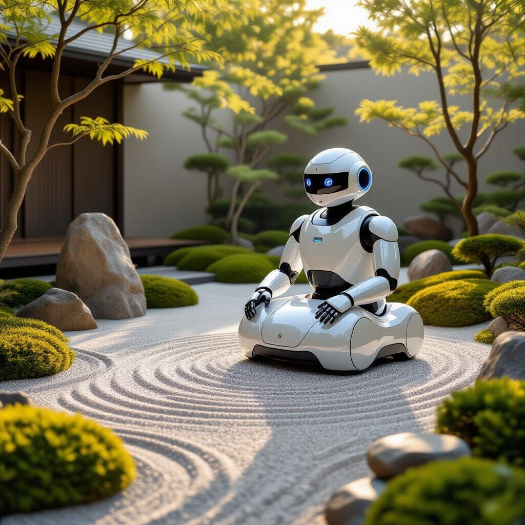 Robot Gardener Maintains Zen Garden in Futuristic Style