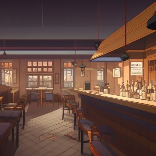 Empty Cafe in Studio Ghibli Anime Style
