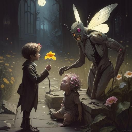 Mothman's Gift: A Sinister Greg Rutkowski Style Scene