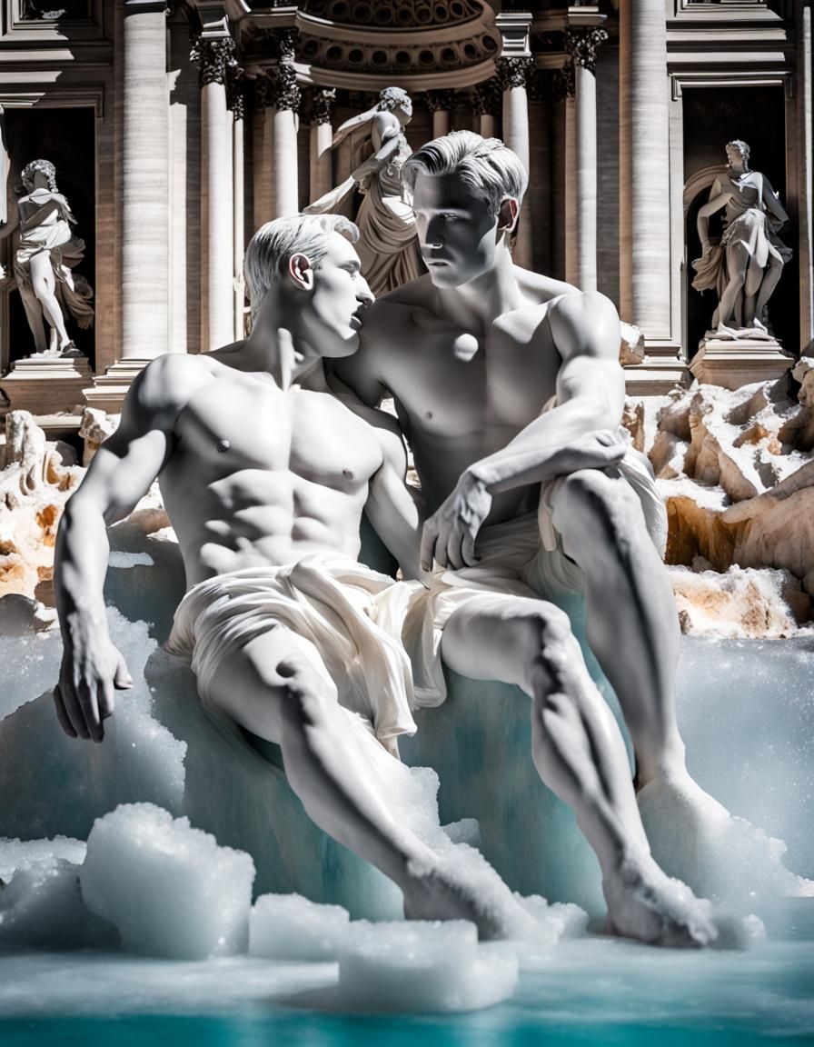 Trevi Fountain: Elegant Ice Sculpture of Male Couple