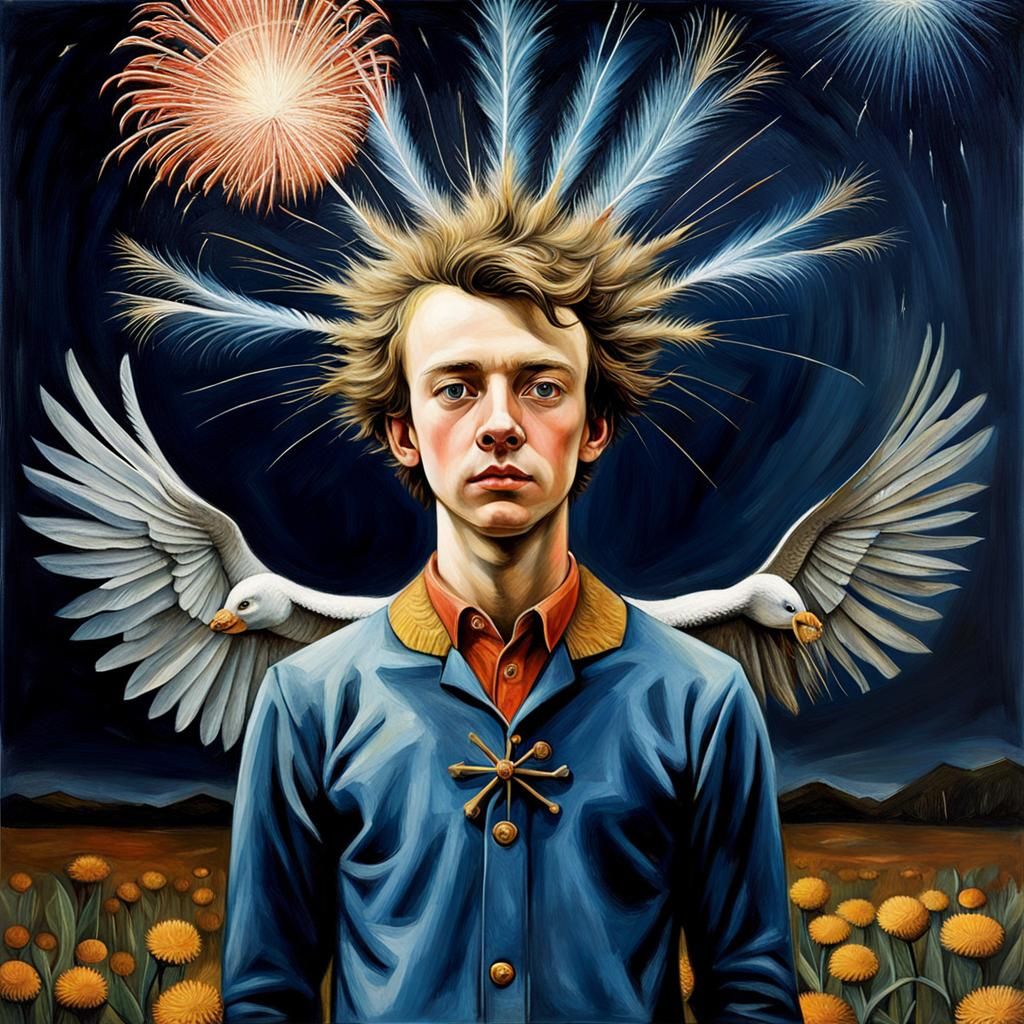 Tonalist Painting: Boy with Face Carved in Nest