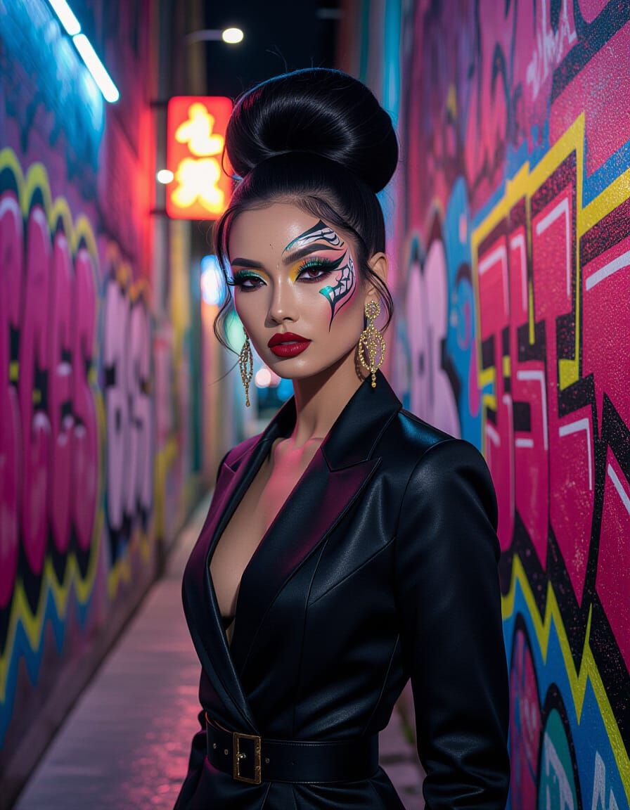 Neon Alley Portrait in Pop Art Style