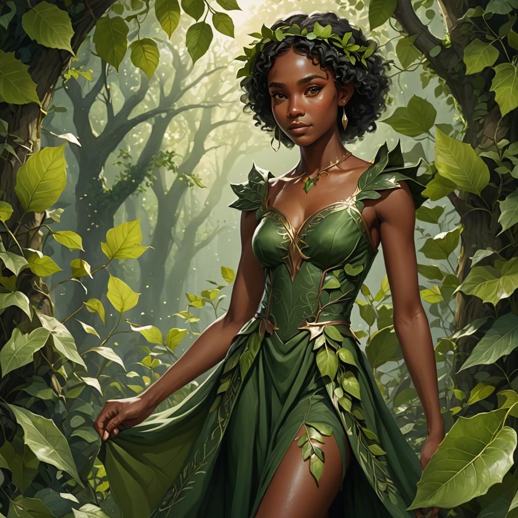 Ebony Elf in Leaf Dress