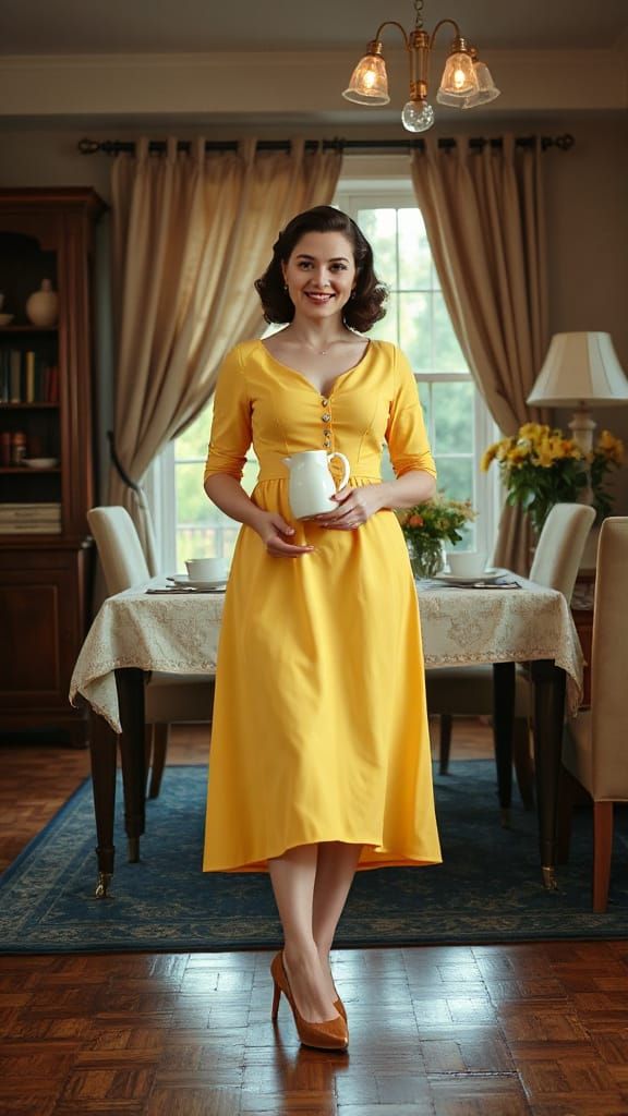 1950s Tradwife Breakfast Scene in Pin-Up Style
