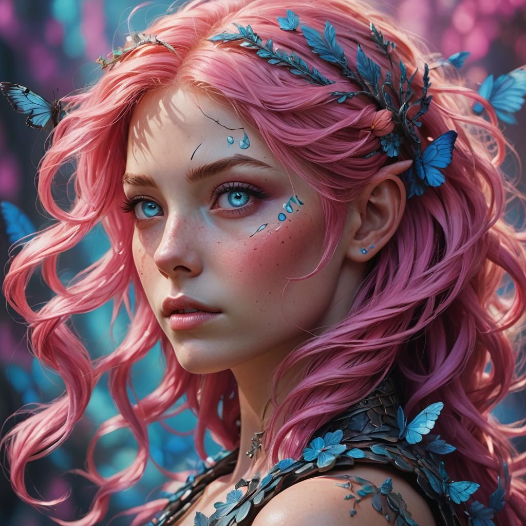 Hyper-Realistic Fae Portrait with Pink Hair