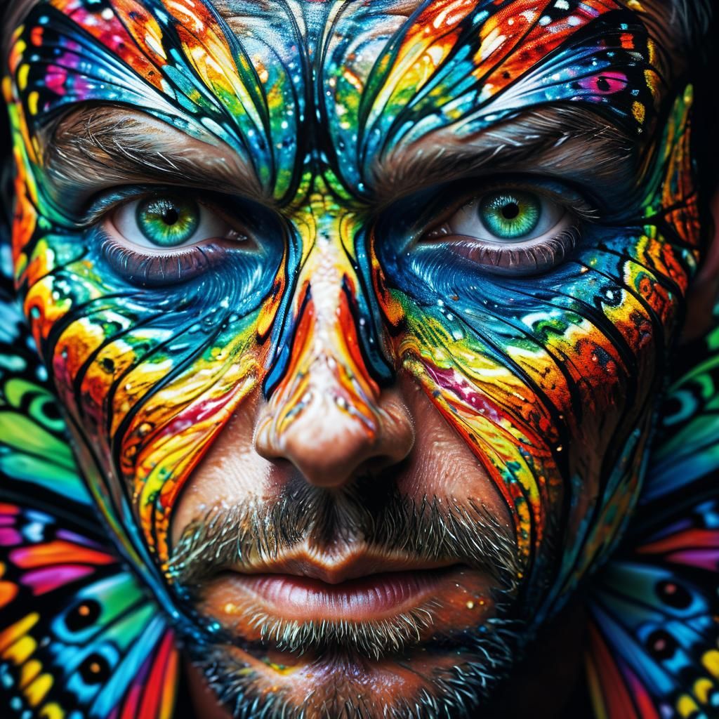 Photorealistic Portrait of Man with Colorful Swirls