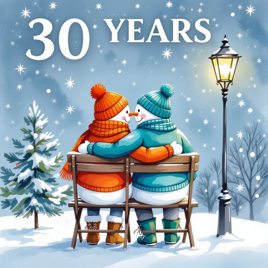 Watercolor Snowman Couple Illustration