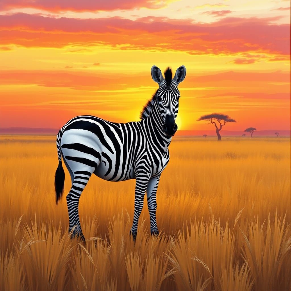 Zebra in Sunset Savannah: Wildlife Impressionism