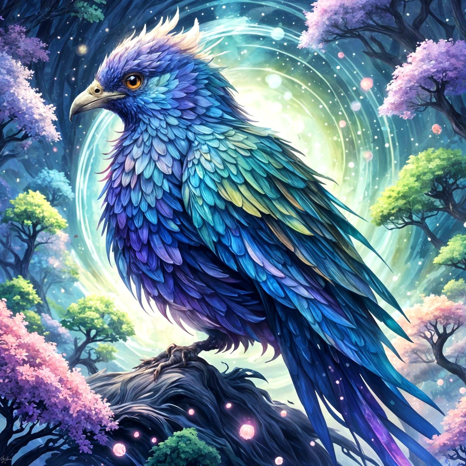 Mythical Bird of Splendor Soars Through Vibrant Skies