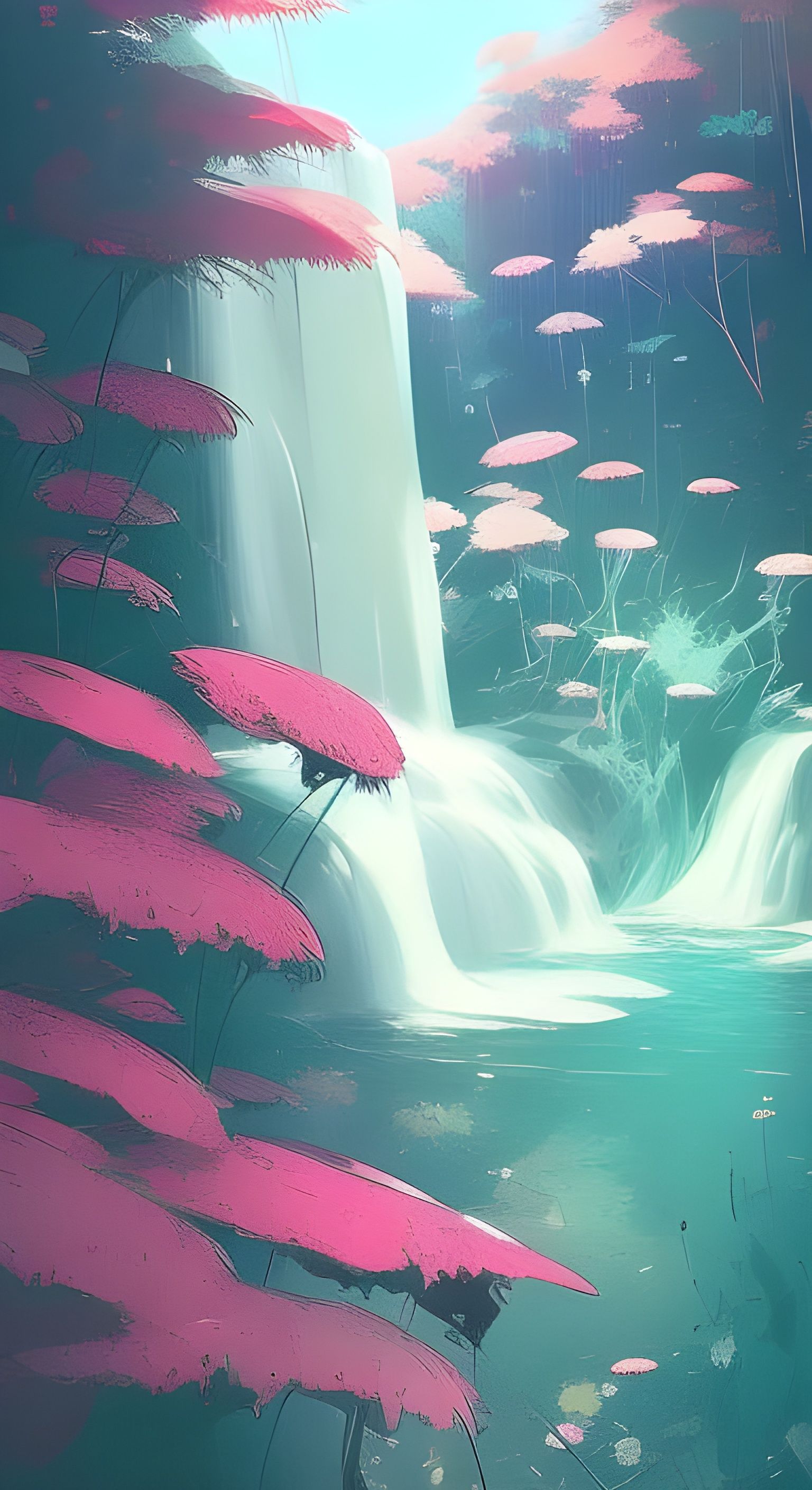 Anime Waterfall Art by Ismail Inceoglu