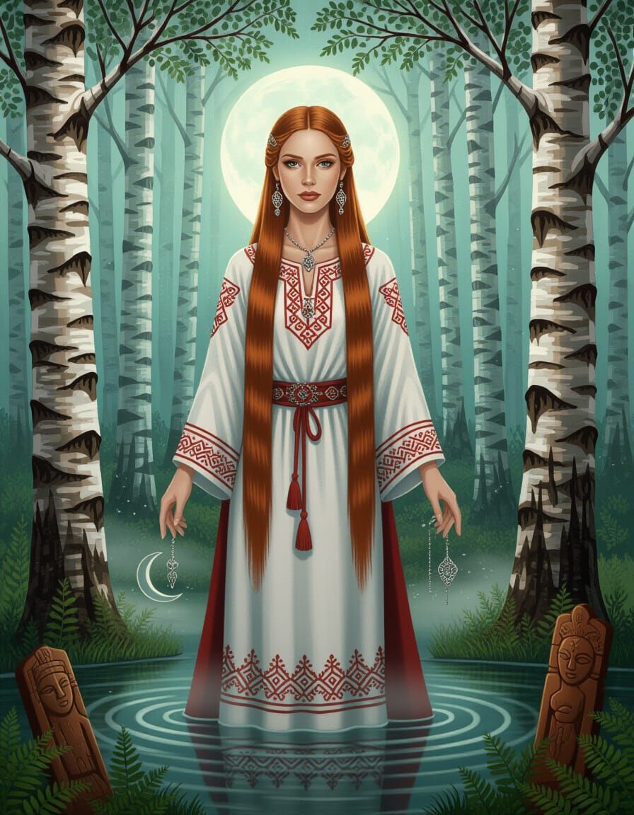 Mystical Slavic Forest Spirit Woman in Magical Realism