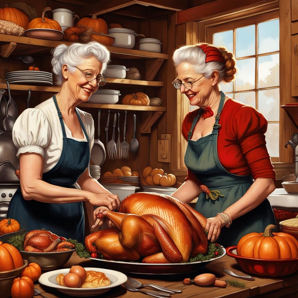 Thanksgiving Feast Prep in Rockwell Style