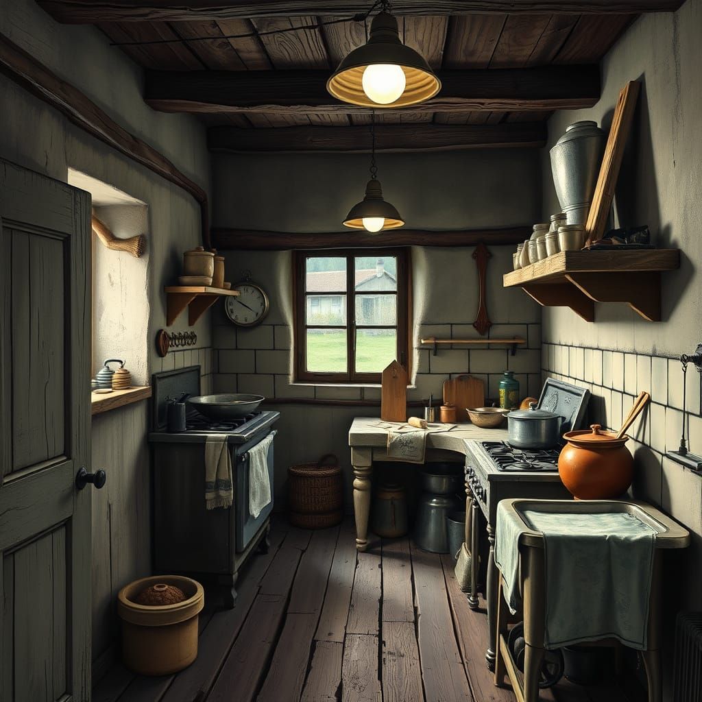 Cozy 19th Century Worker's Kitchen in Realistic Style