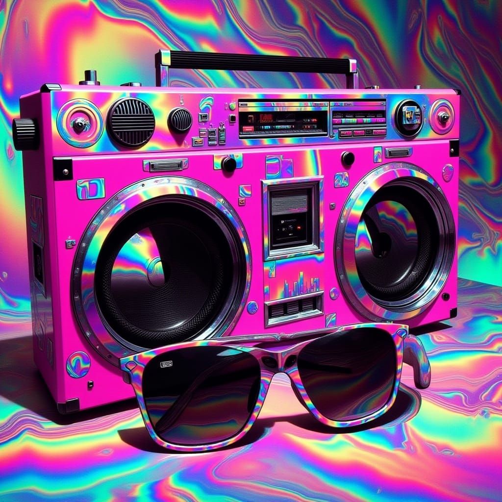 Boombox with Sunglasses in Pop Art Style