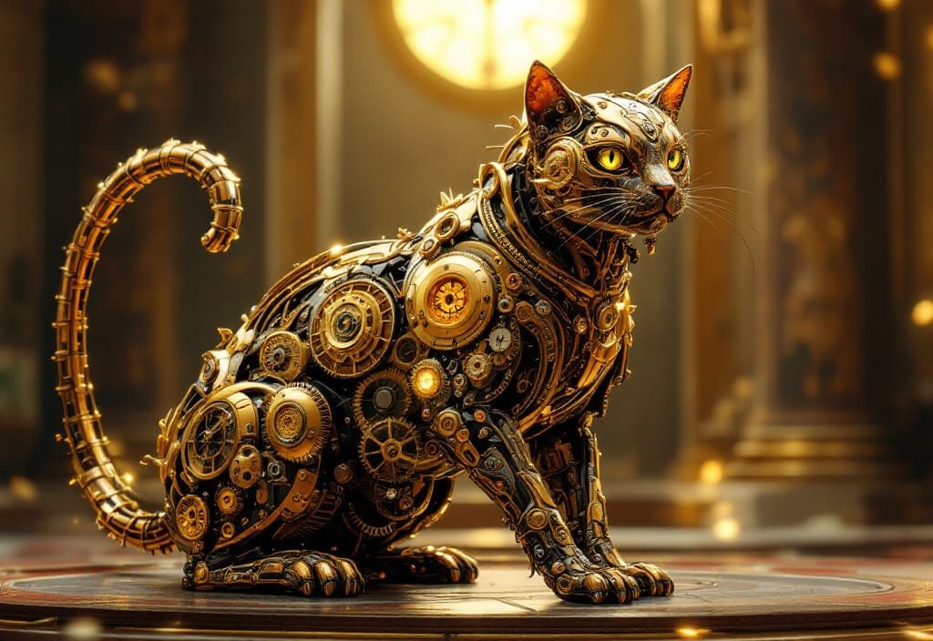 a cat consisting totally of clockworks (c0mmunity challege clockwork creatures)