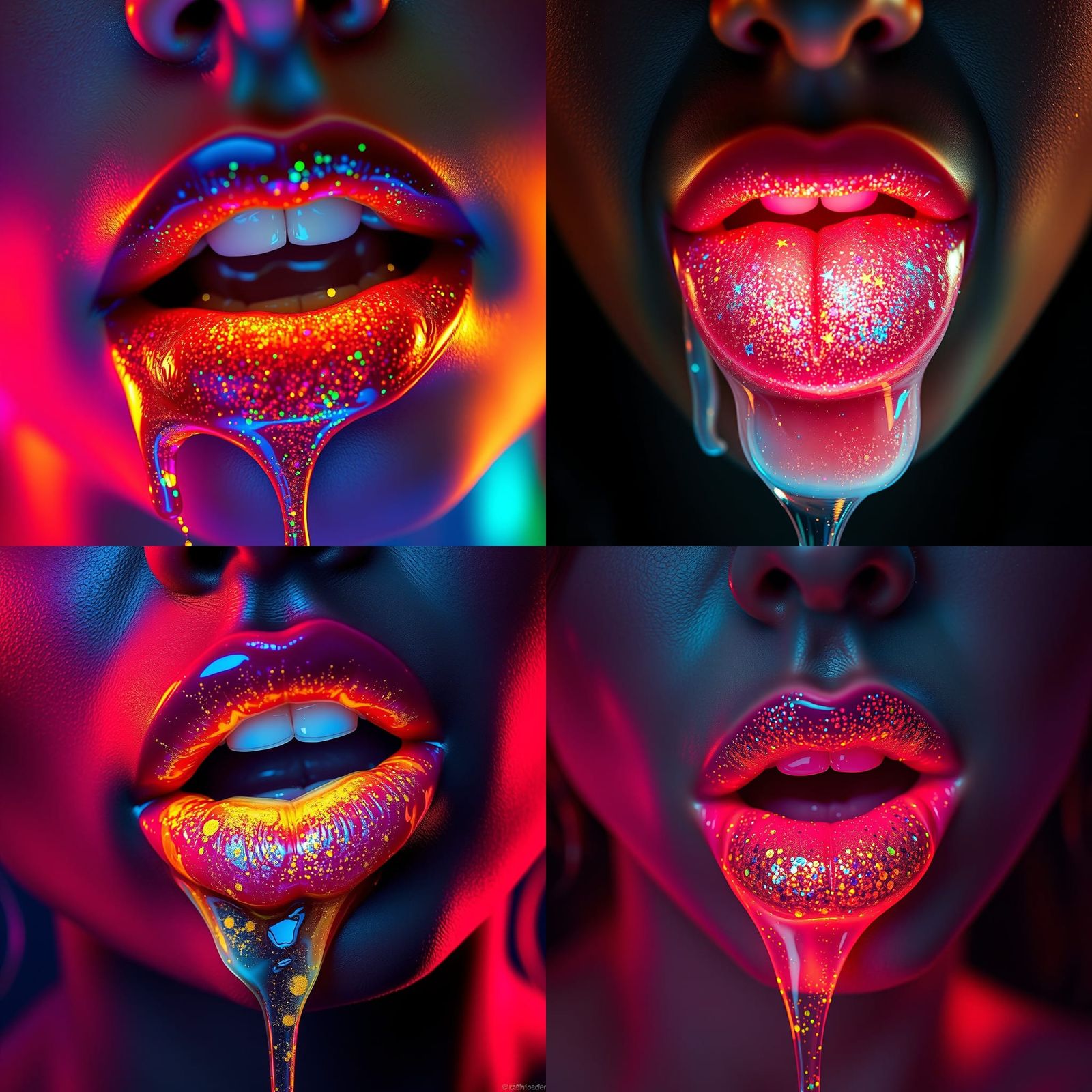 Bioluminescent Glitter Lip in Hyperrealistic Splash Art