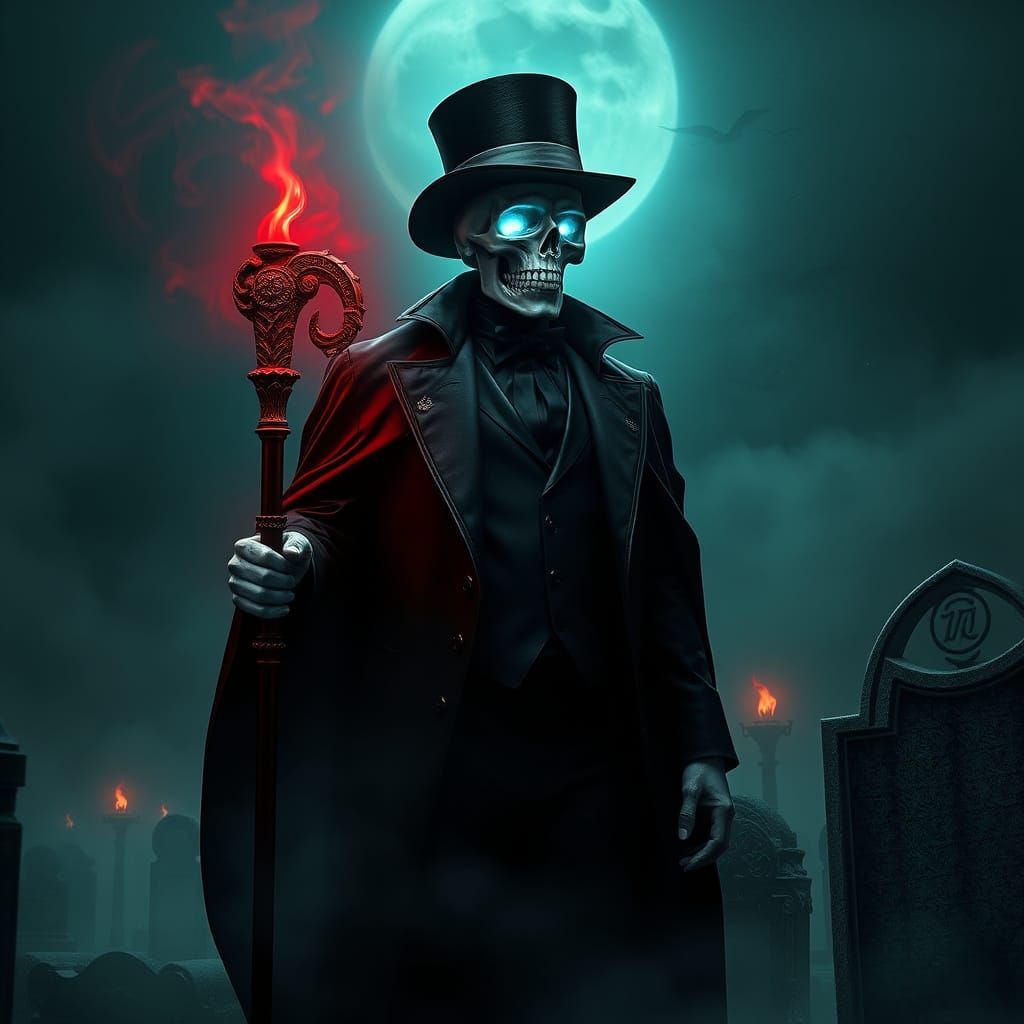 Ethereal Figure in Foggy Cemetery at Night