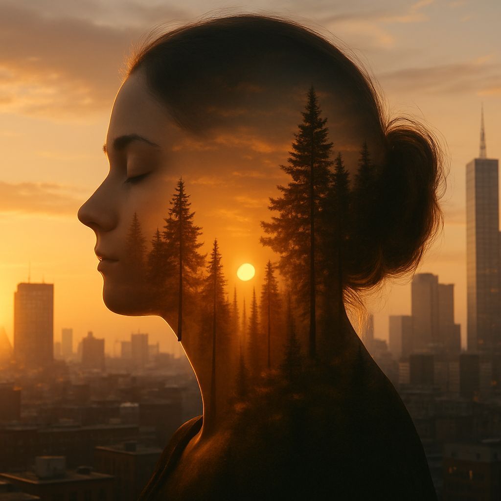 Ethereal City Dreamscape with Sunset Forest
