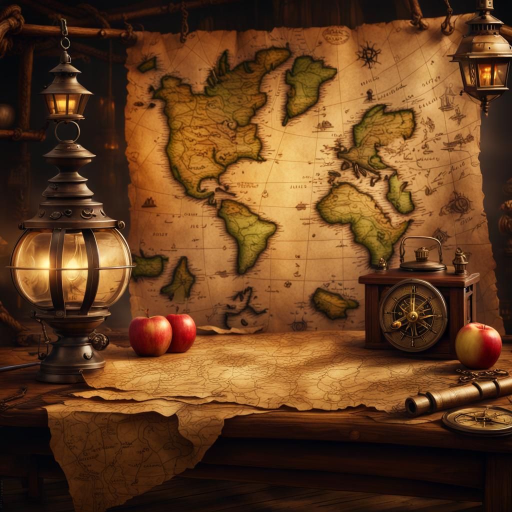 Cinematic Pirate Treasure Map with Compass