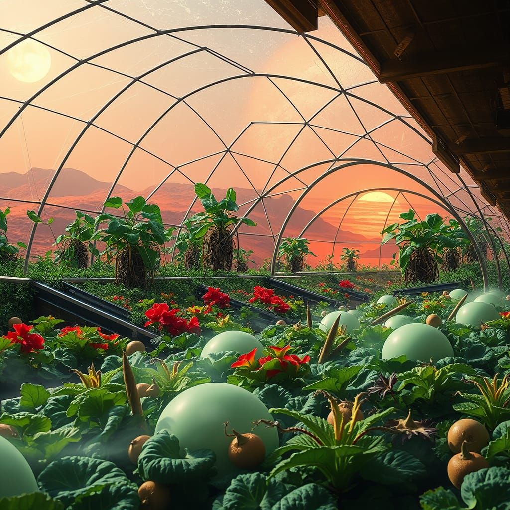 Martian Biosphere in Vibrant, Impressionist Style