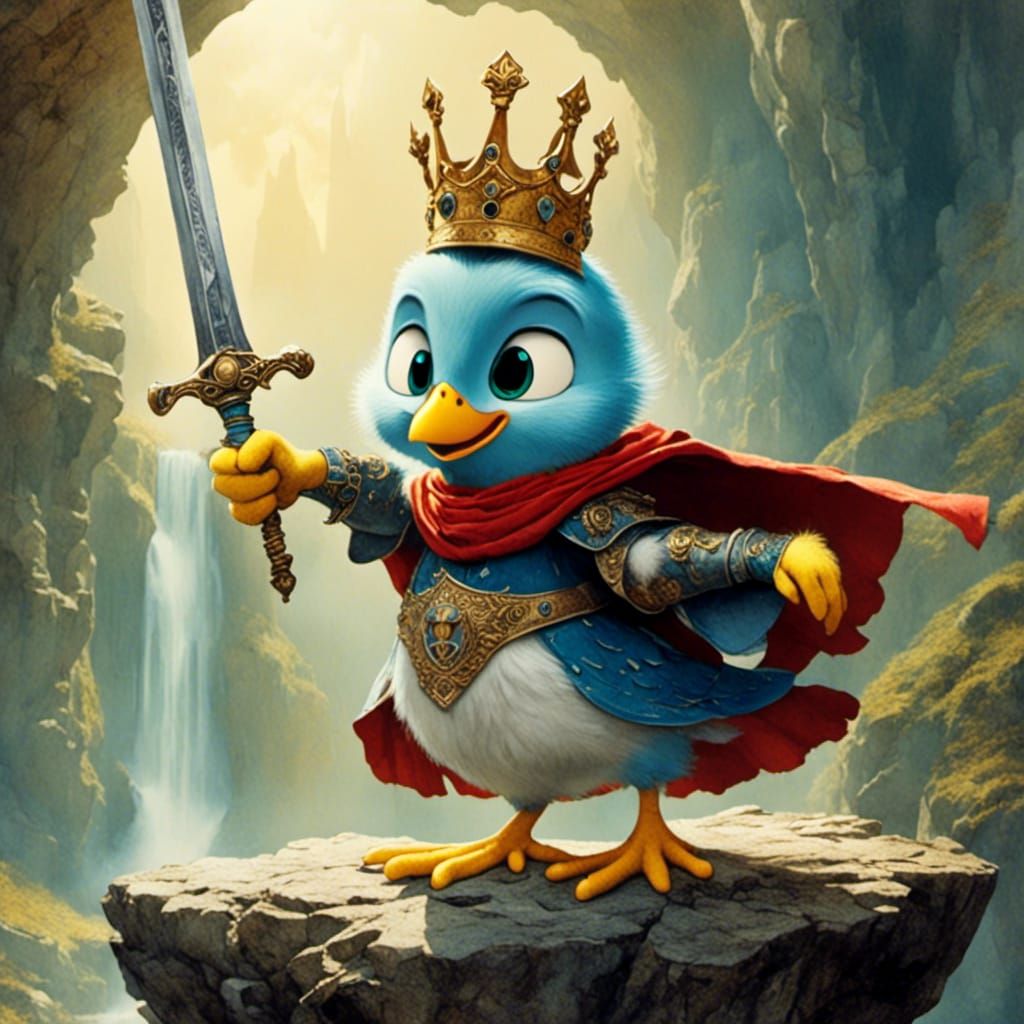 Tweety Bird as King Arthur in Watercolor