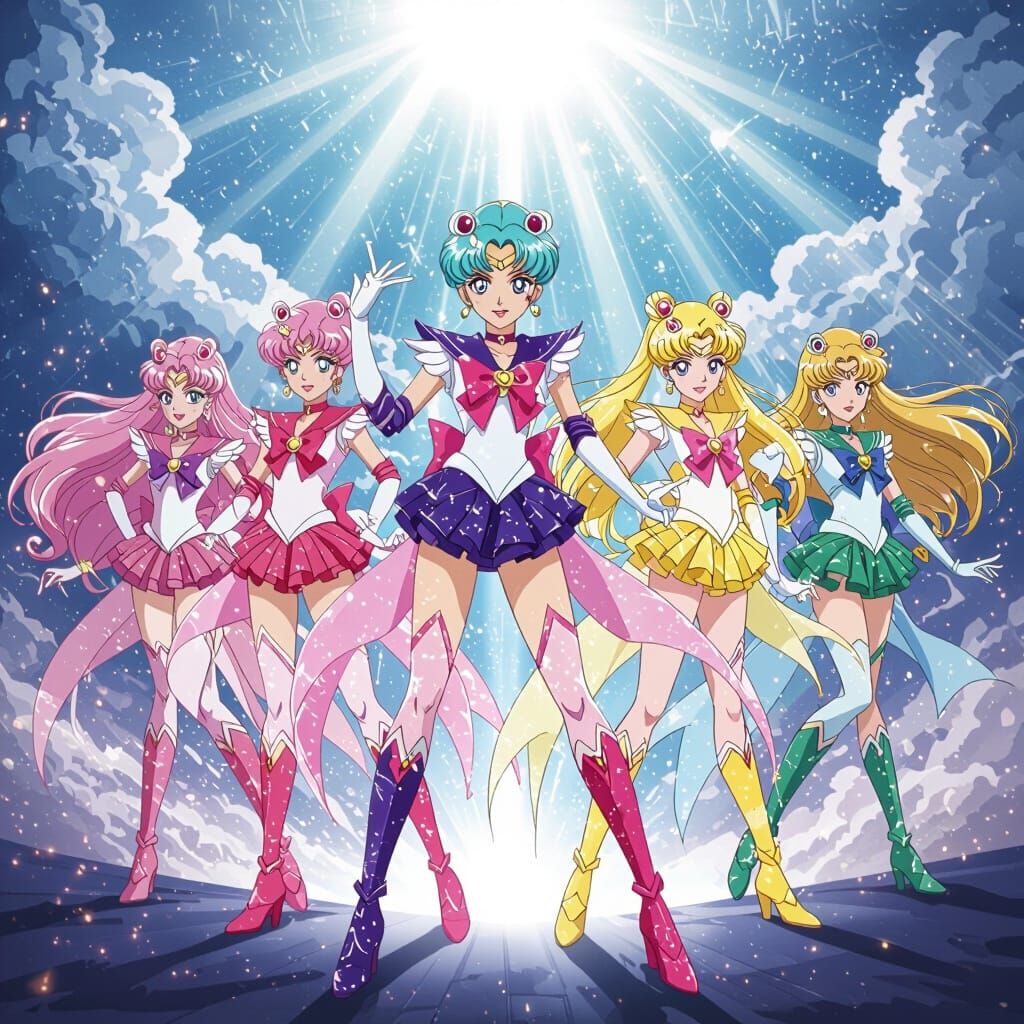 Magical Girls in Sparkling Outfits Defending Earth
