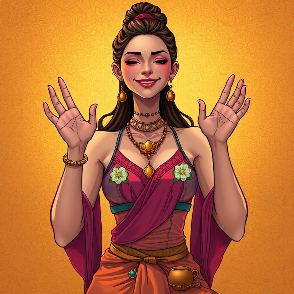 Playful Namaste in Futuristic Digital Art Style