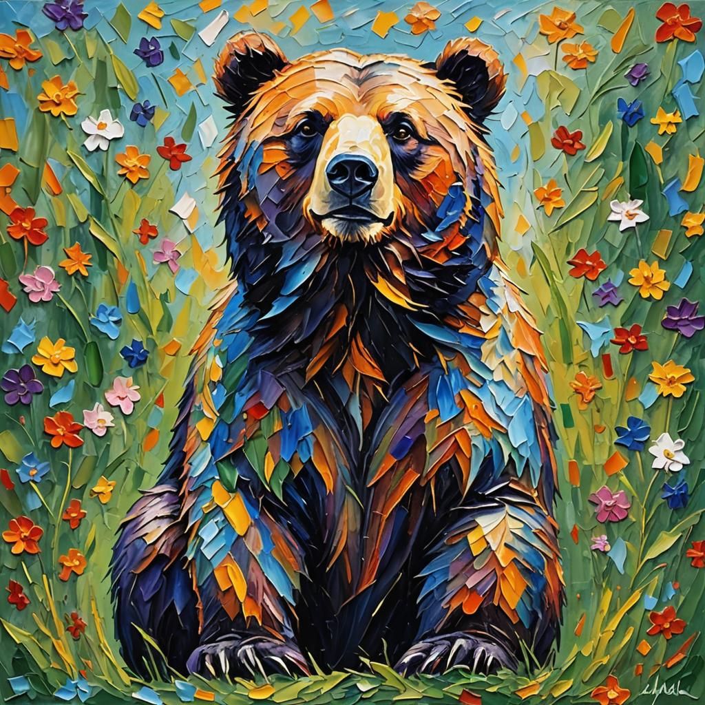 Bear Impasto Painting in Expressionist Style