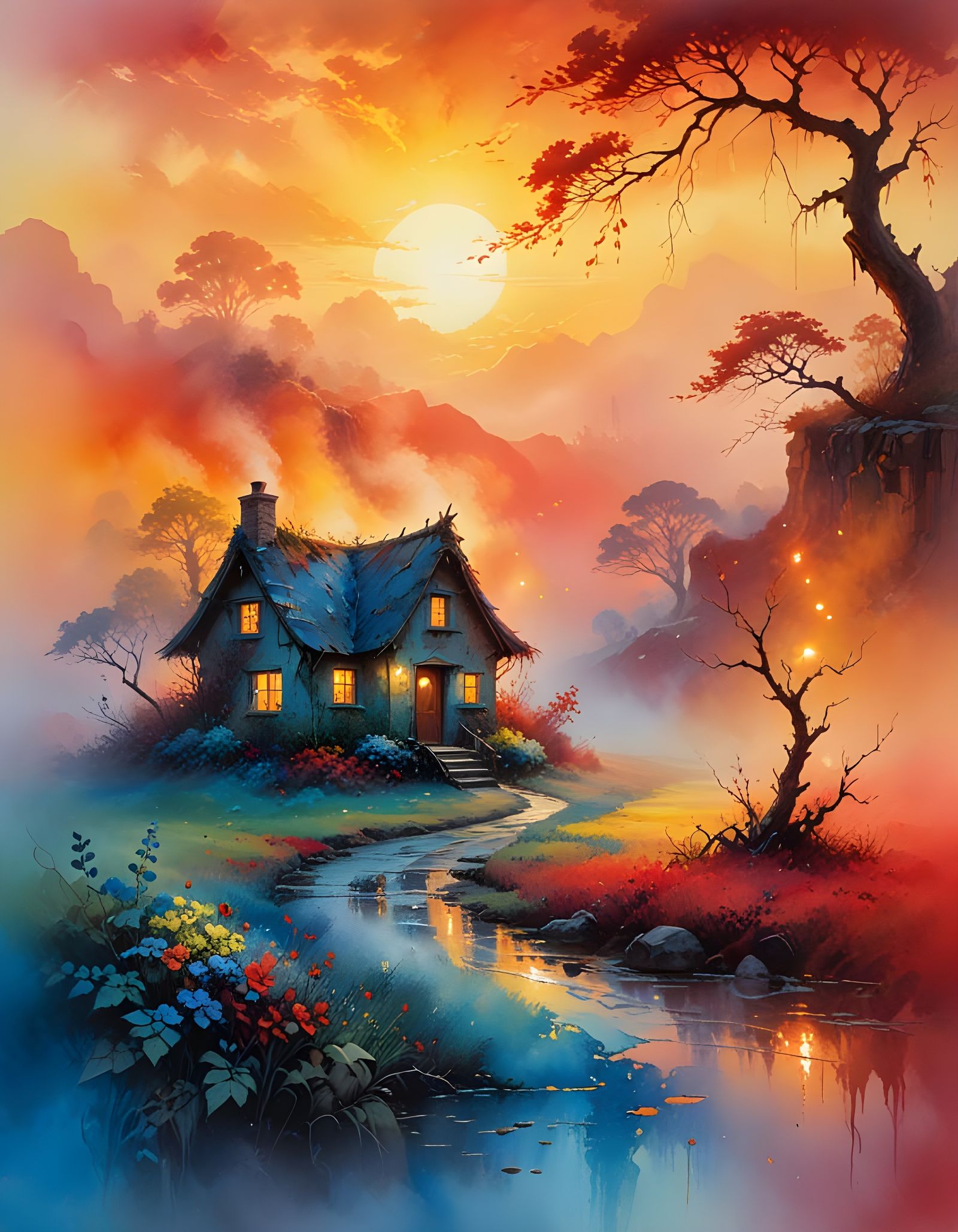 Ethereal Sunrise in a Charming Rustic Cottage