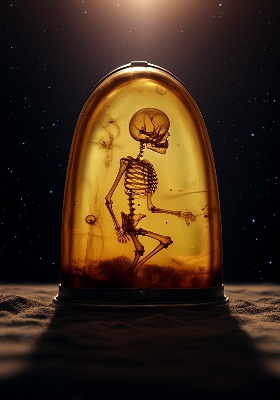 Ambernaut with Everyday Objects in Empire Glass at Rosy Dawn