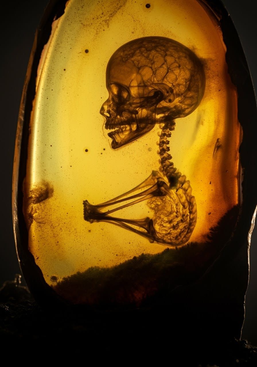 Ambernaut with Everyday Objects in Empire Glass at Rosy Dawn