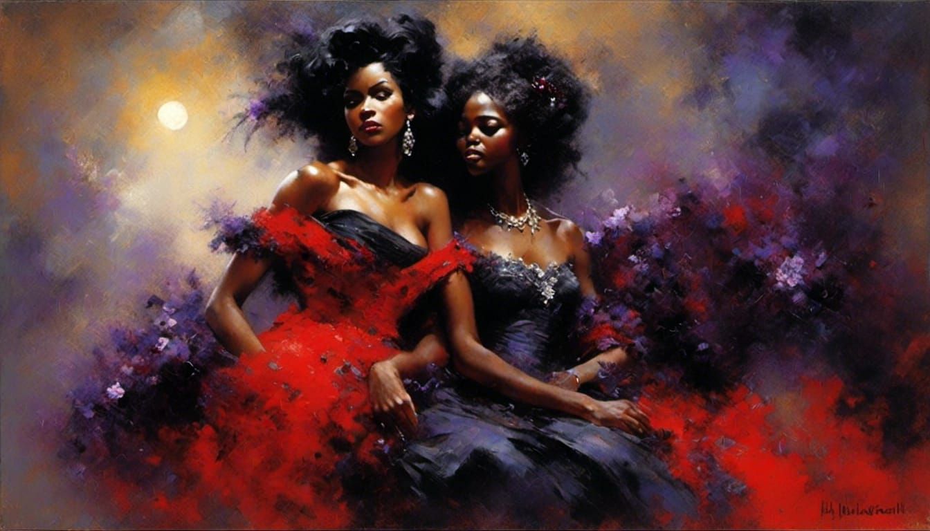 Black Woman Portrait in Pino Daeni Style