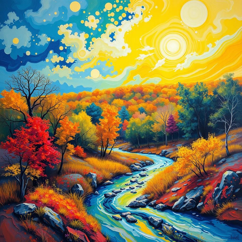 Vibrant Autumn Landscape in Surreal Style