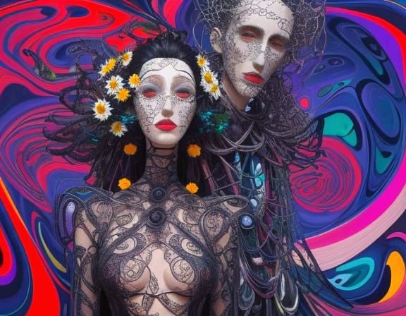 Surreal Couple with Daisy Heads, Inspired by Dali