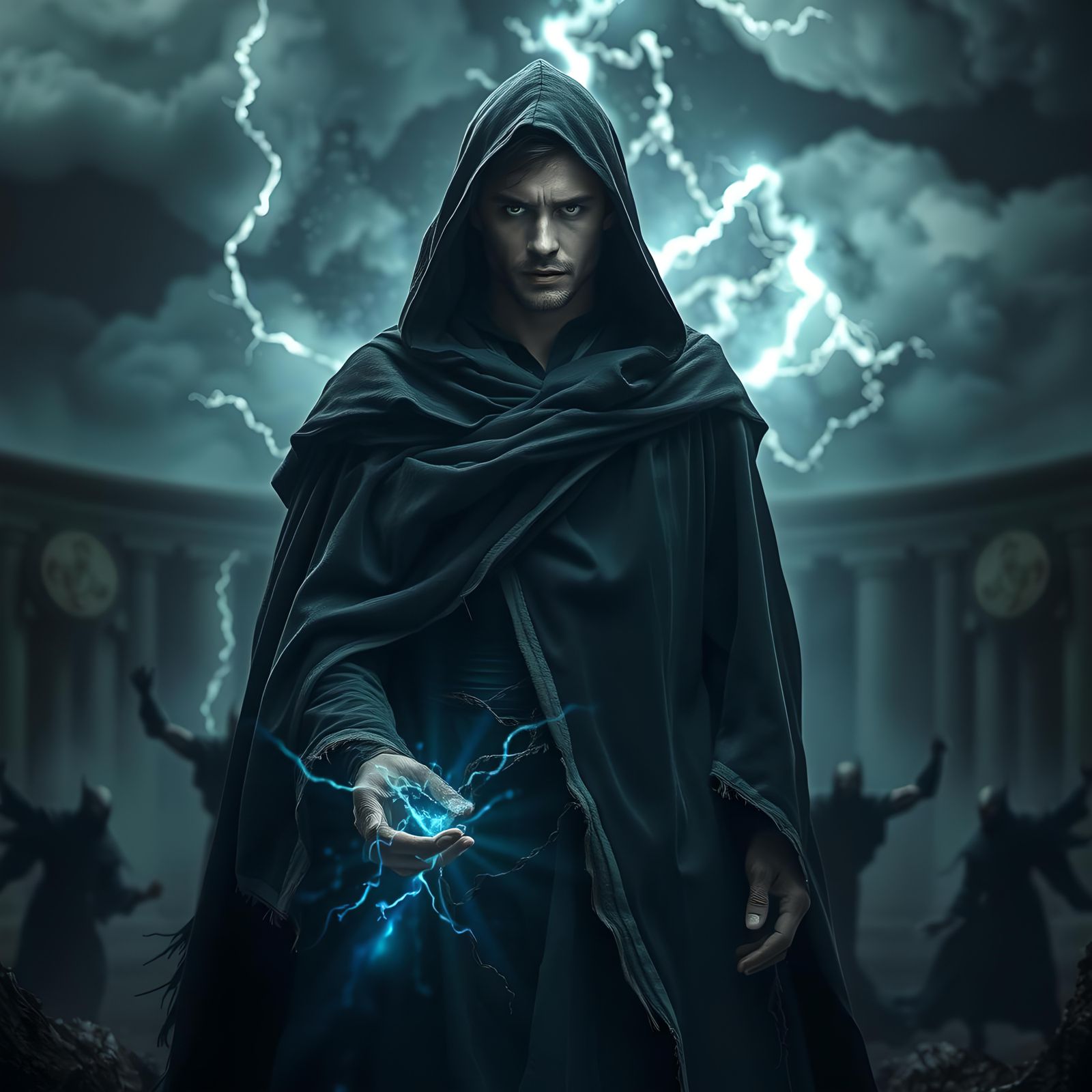 Dramatic Dark Wizard Commands a Storm
