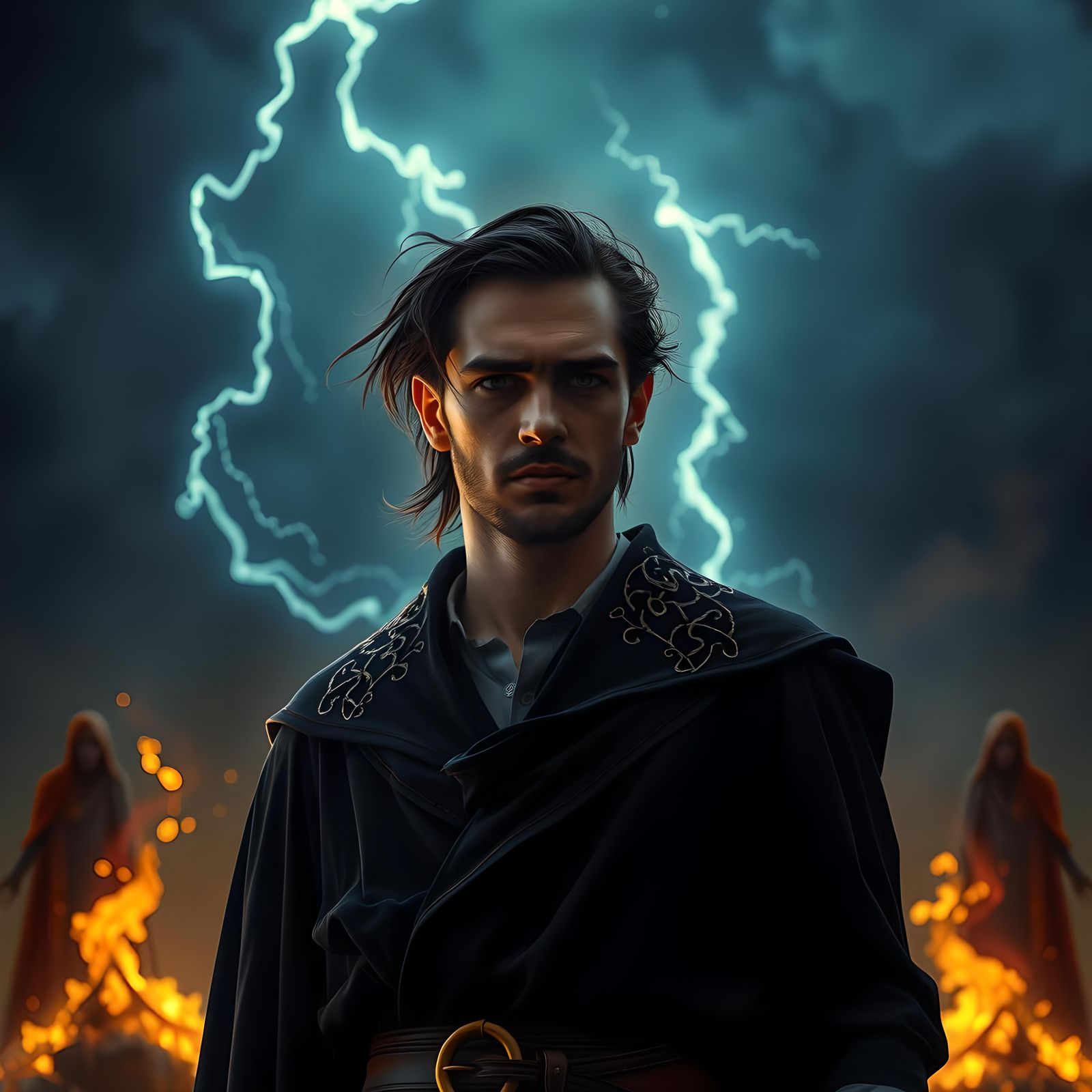 Dramatic Dark Wizard Commanding a Storm