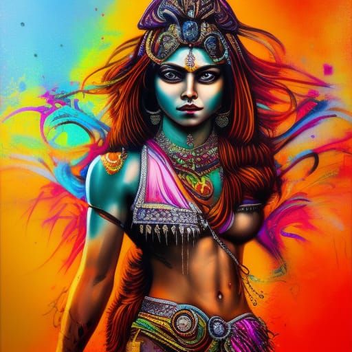 South Asian Warrior Princess in Graffiti Art
