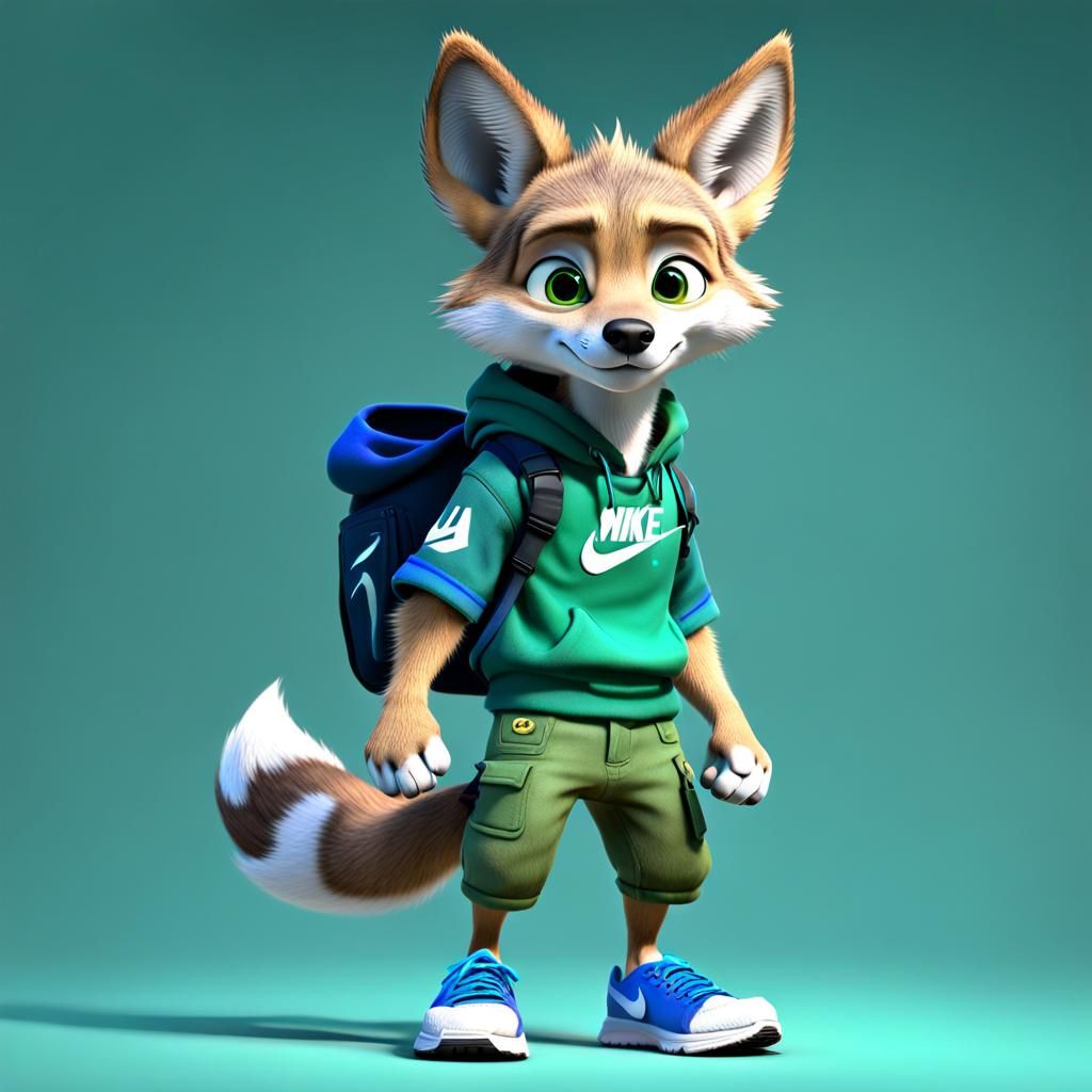 Cute Anthropomorphic Coyote Pup in 3D Digital Art