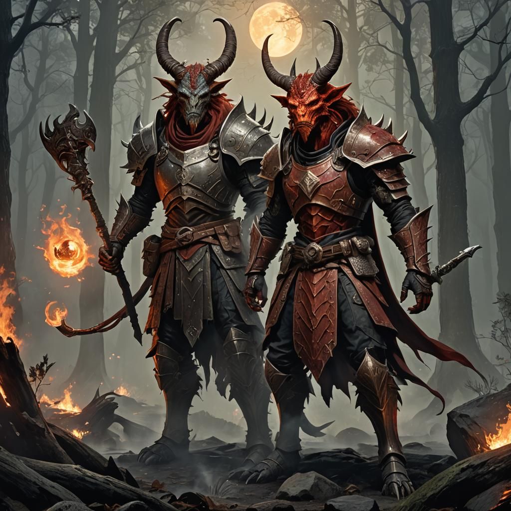 Dragonborn Warlock in Misty Woods, Comic Style